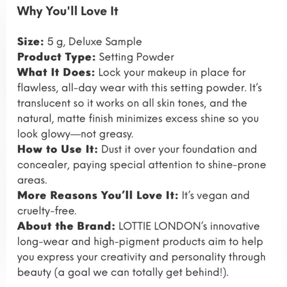 Lottie London Ready Set Go Loose Setting Powder in True Translucent Mini | NEW - Picture 4 of 8